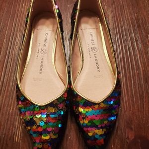 Rainbow Sequin Flats